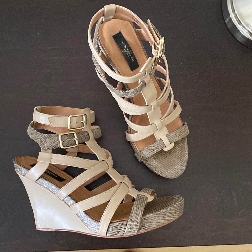 Ann Taylor Leather Platform Wedge Straps Sandals  size 9.5